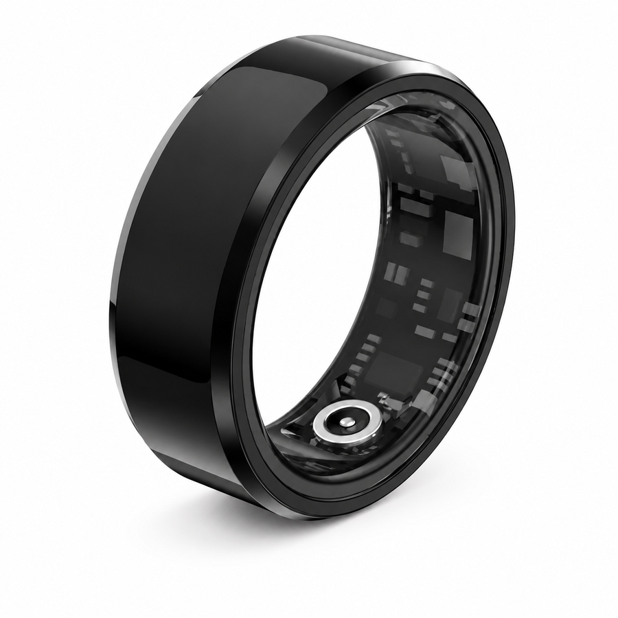 Black Ceramic Health Smart Ring on a clean white background
